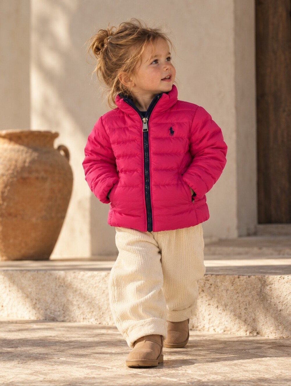 Ralph Lauren Baby Reversible Puffer Jacket 18M Pink Navy Packable Lightweight
